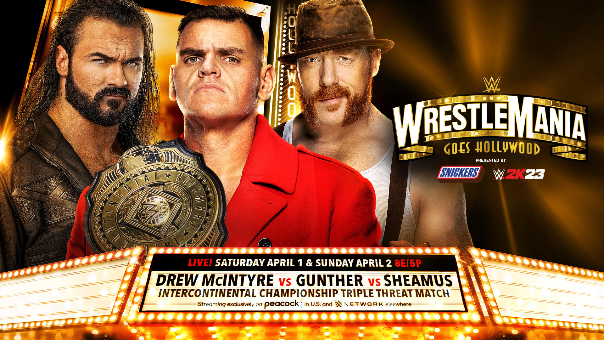 Gunther will defend the Intercontinental Championship in a triple threat match with Drew McIntyre and Sheamus at WrestleMania 39.