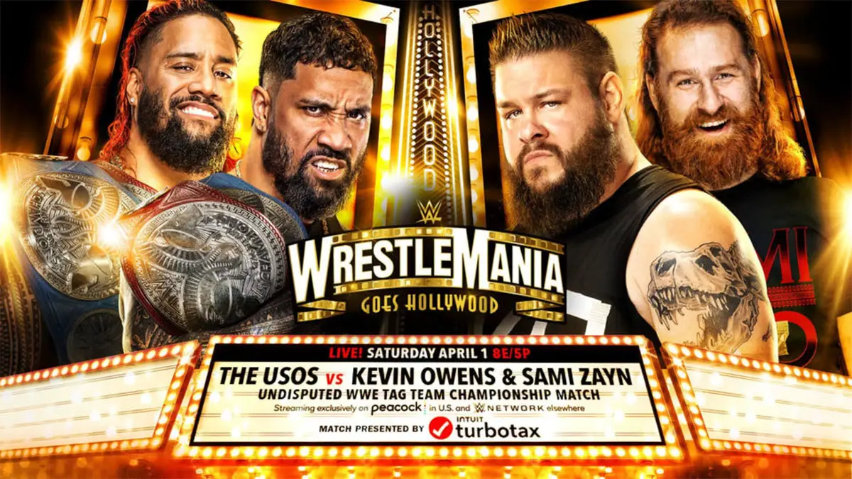 The Usos vs Kevin Owens and Sami Zayn at WrestleMania Night 1